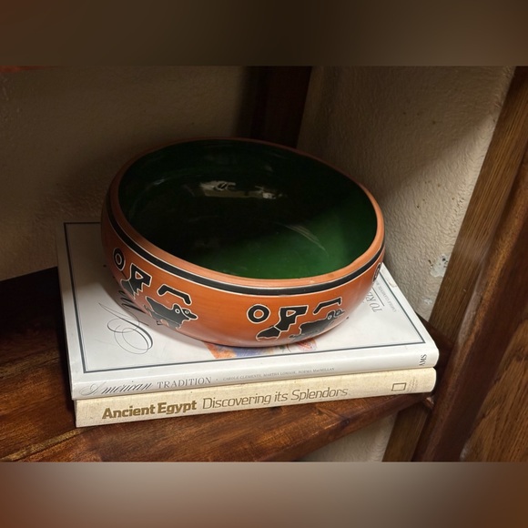 Hand Painted Mid Century Terracotta Green Interior Mexican Decorative Ball 11” - Picture 8 of 15